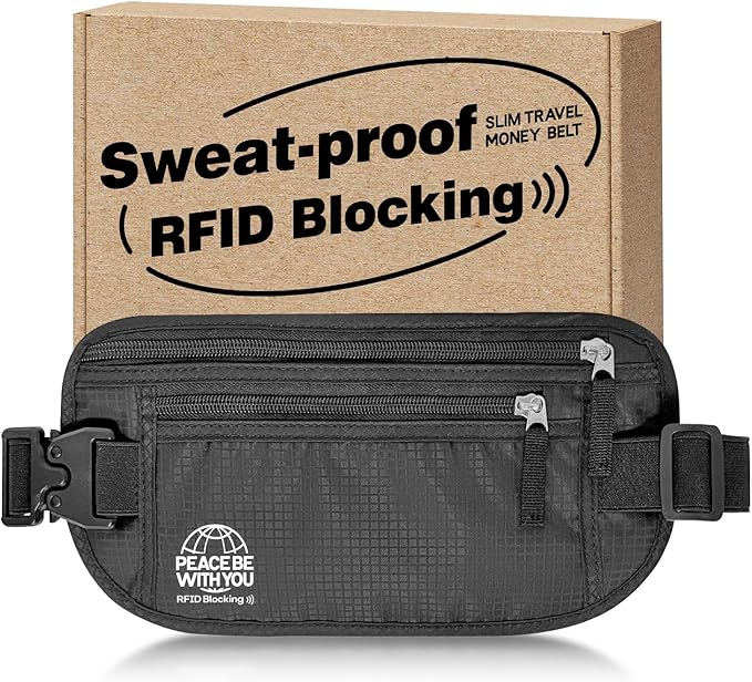 Money Belt for Travel, Passport Holder, RFID Blocking, Sweat-Proof, Black | 3rd Gen Hidden Waist Wallet Anti Theft to Protect Cash, Credit Cards and Documents Under-Clothes for Men & Women, Bamneat
