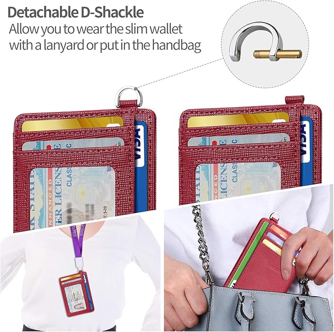 Slim Minimalist Front Pocket Wallet, RFID Blocking Credit Card Holder Wallet with Detachable D-Shackle for Men Women