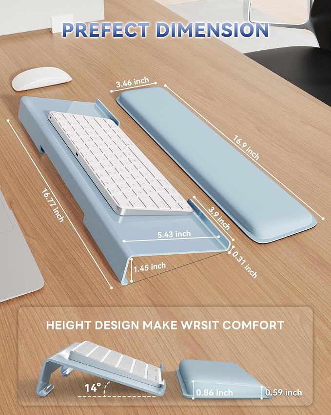 Laborio Computer Keyboard Wrist Rest, Keyboard Riser Stand for Desktop | Blue, Ergonomic Acrylic Keyboard Holder, Non-slip Wrist Pad, Pain Relief for Typing, Multiple Colors