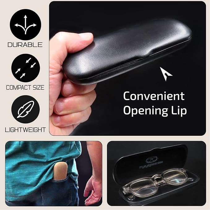 MyEyeglassCase Men Small Glasses case - Eyeglasses Hard Shell Holder Pouch & Cloth-Reading Slim & Narrow Case Heavy Duty