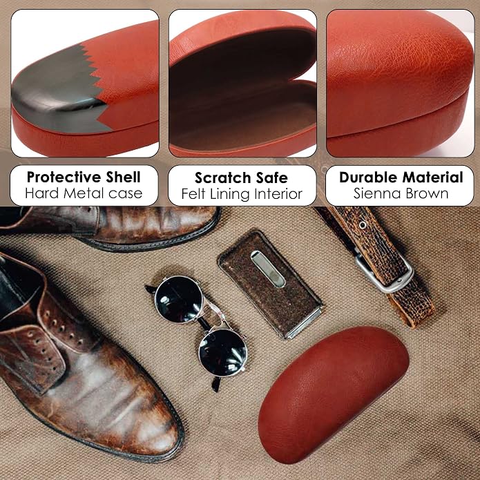 MyEyeglassCase - Large Sunglasses Case - Glasses Holder with Pouch & Cloth - Eyeglass Hard shell Medium - Extra Large frames
