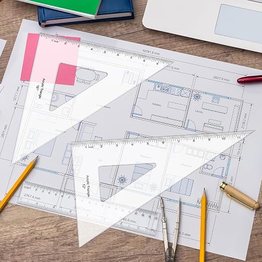 Coopay 2 Pack Triangle Ruler, 30/60 & 45/90, Clear Acrylic, Inking Edge | Drafting Triangle, 12 inch 30/60, 10 inch 45/90 Degree, Technical Drawing Tools, Design, Architect and Engineering, Student