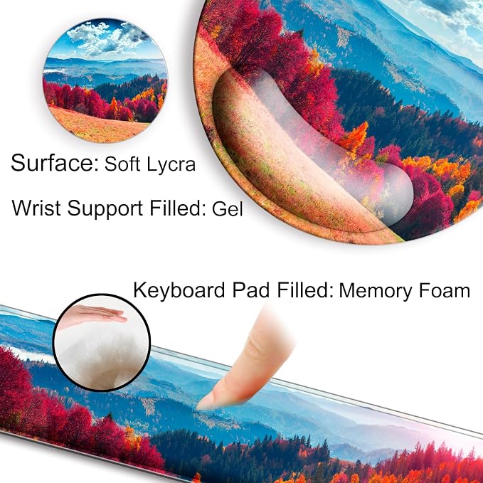Mouse Pad and Keyboard Wrist Rest Support,Ergonomic Mouse Pad Set | Mousepad With Coaster and Non-Slip PU Base,Pain Relief for Desk Desktop Gaming, Computer,Office -Beach