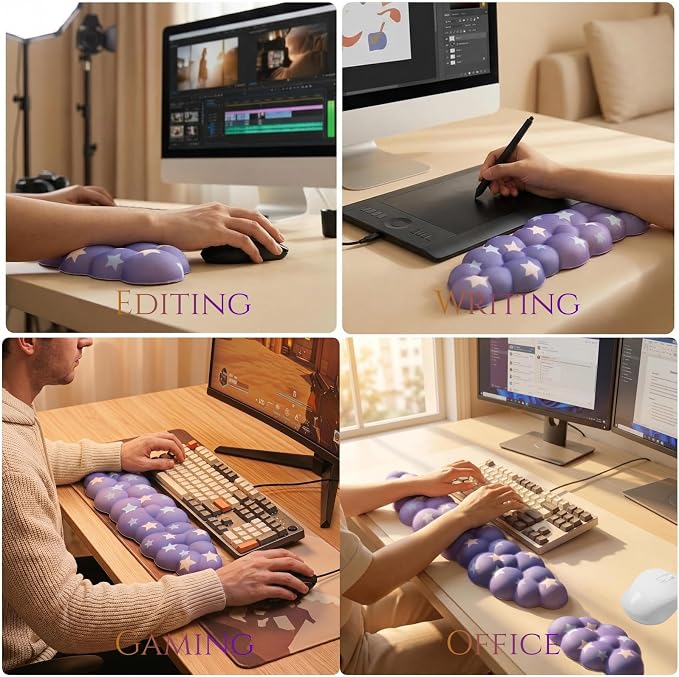 Cloud Wrist Rest for Keyboard & Mouse, Gradient Purple Colorful Star | Memory Foam Arm Rest with Ergonomic Support Fits Full Keyboards and Reduces Typing Fatigue for Office, Gaming and Home Use