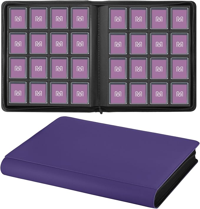 16 Pocket Toploader Binder,Holds 640 Top Loaders,Top Loader Binder for 3" x 4"Rigid Cards,Sleeves Card Collection Binder,20 Double Sided Pages,Compatible with Trading & Sports Holder (16Purple)