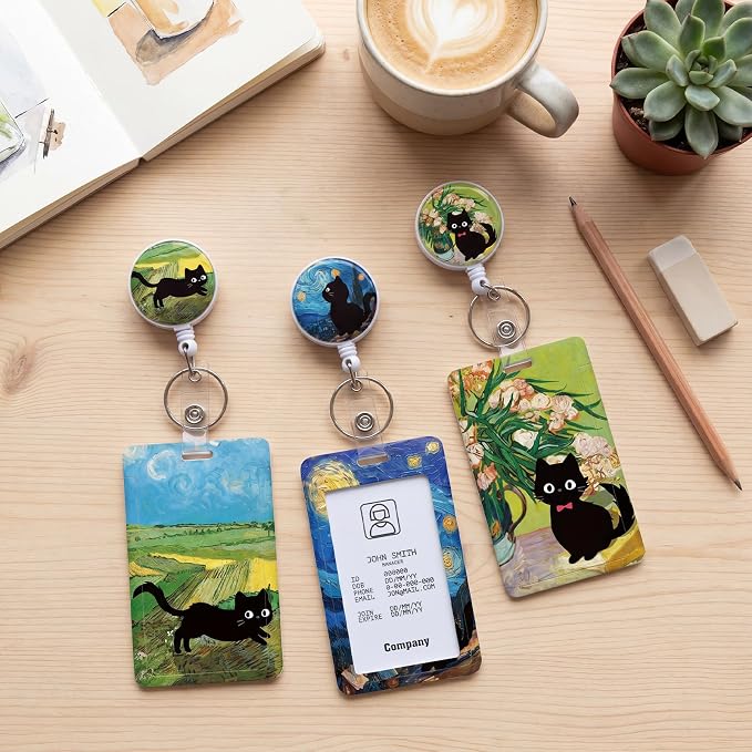 3 Set Cat Lover Badge Holder Retractable Reel ID Badge Holders with Clip Cute Name Badge Holders for Teacher Nurse Doctor Student Office Workers