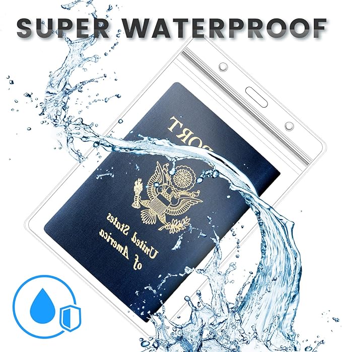 Waterproof Passport Holder Pouch Ticket Holder Travel Wallet with Resealable Pockets Adjustable Lanyard for Men Women