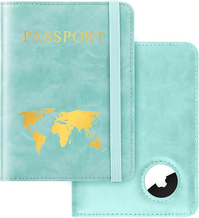 Passport Holder Travel Women Men, Passport Wallet with Airtag Slot, Blue | RFID Blocking PU Leather Passport Holder Cover Case with Card Holder, Pen Slot