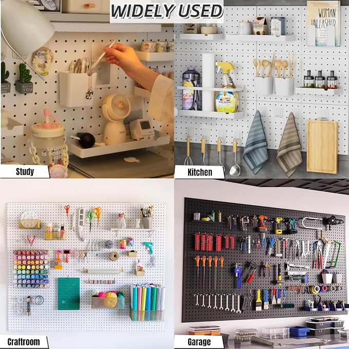 8PCS Pegboard Wall Organizer Panels, White Pegboard Wall Mount for Craft Room, Garage, Kitchen, Living Room, Bathroom, and Study Room, Peg Boards for Walls Easy to Install