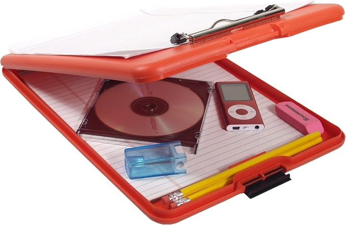 Saunders SlimMate Plastic Storage Clipboard Letter Size Red, Assembled in USA, Slim Low Profile Form Holder with 1/2" Capacity, Lightweight Document Organizer Box for School, Office & Business Use