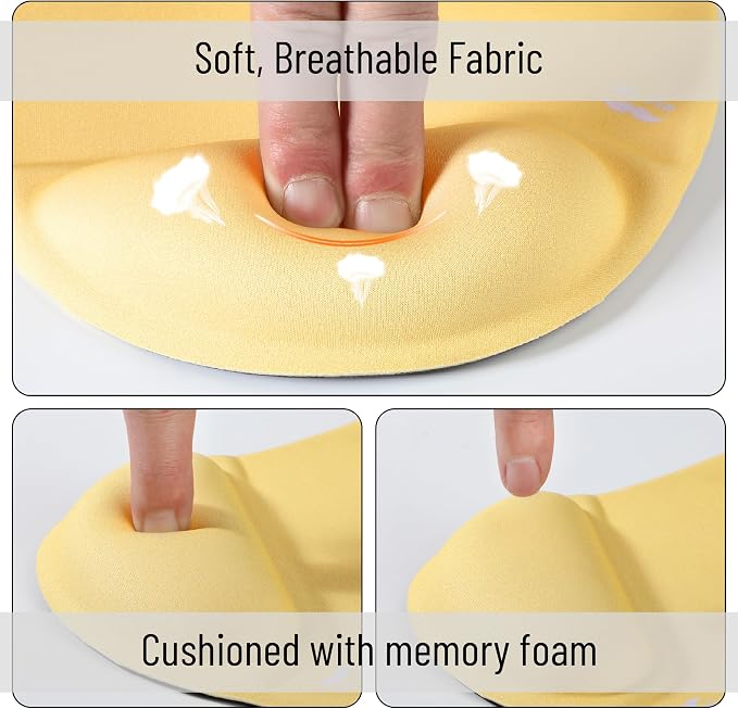 Mr. Pen- Ergonomic Mouse Pad with Wrist Rest | Yellow Breathable Fabric with Memory Foam Cushion, Non-Slip Rubber Base, Gel Mouse Pad with Wrist Support