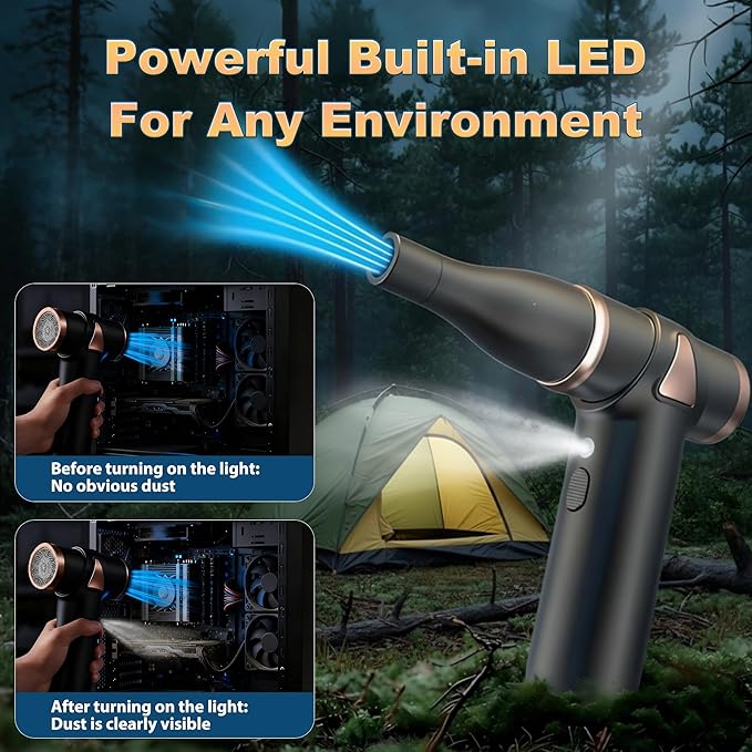 4-in-1 Mini Air Duster, Electric Dust Cleaner Pocket Size, Rechargeable Cordless Aluminum Dust Blower for Computer Keyboard Air Bed Car Emergency