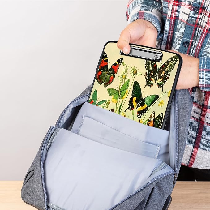 Clipboard with Storage,Storage Clipboard with Pen Holder,Heavy Duty Plastic Storage Clipboard with Low Profile Clip,Teacher Must Haves,Clipboard Folder,Office Supplies,Butterfly Flower -1352