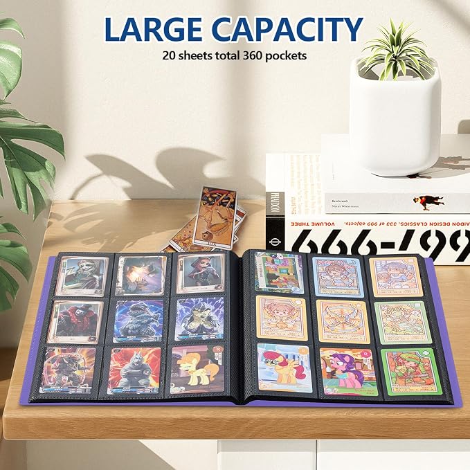Card Binder, EDUDIIU 9 Pockets Premium Trading Card Binders, Cards Collection Binder Album, Side Loading Yugioh Holder Book for Sport, Football, Baseball Collector - Purple