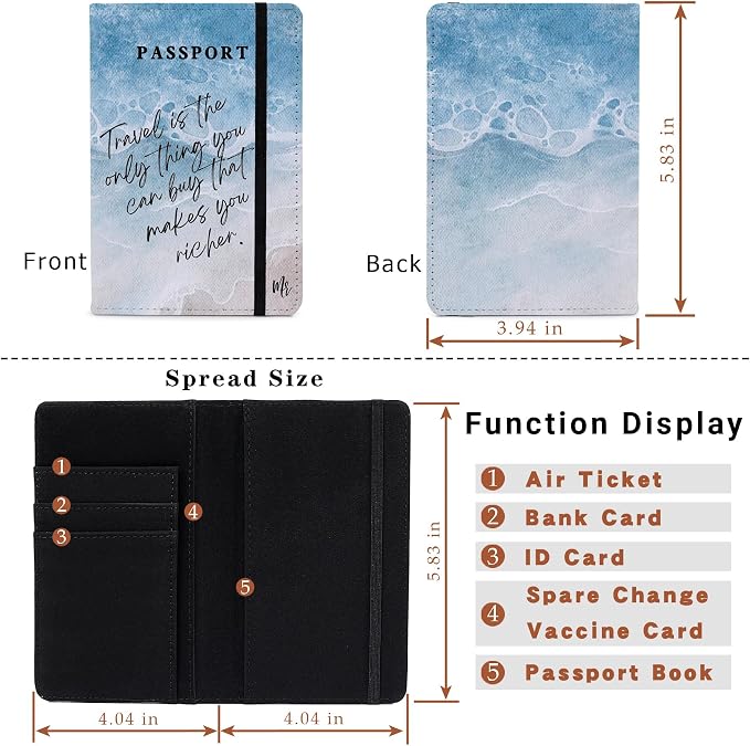 Passport Book Holder,Passport Wallet for Men Mr and Mrs Passport Holder for Women Passport Cover World Map Passport Case for Couples Christmas Traveling Passport Book Protector 2PCS