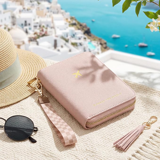 Beautiful Passport Holder And Travel Wallet with Wristlet Strap | All-in-One Organizer for Women Holds up to 4 Passports, w Card Slots and Keychain - RFID Blocking Keeps Documents Safe