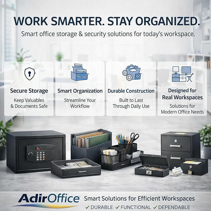 AdirOffice Wall Mount Mailbox - Mailbox with Lock and Keys- Durable Wall Mounted Locking Mailbox and Cash Drop Box for House, Apartments and Bussiness After Hours Deposits