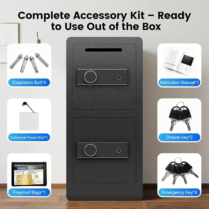 Xyvaly 7.0 Cuft Biometric Dual Door Security Safe with Deposit Slot Large Fingerprint Safe Box for Home Office Double Layer Steel Cabinet with Digital Keypad for Cash Jewelry and Documents