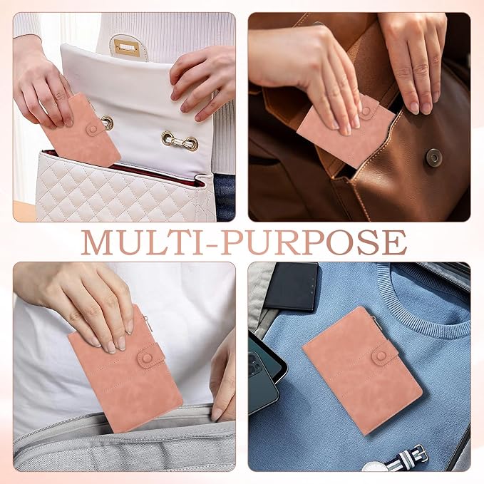 Leather Passport Holder with RFID Blocking,Slim Travel Passport Wallet Case | with Card Slots, Boarding Pass Holder, Pen Loop & SIM Card Trays, Cute Passport Cover for Women Men Family, Pink