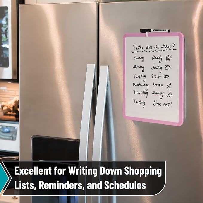Mr. Pen- Dry Erase Board, 14” x 11” with a Black Dry Erase Marker | Pink Frame, Small Mini White Board for Students, Fridge, Wall, Locker, Includes Double Sided Tapes