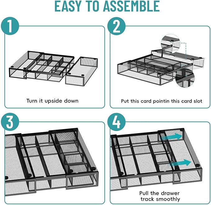 Expandable Desk Drawer Organizer Tray with 10 Adjustable Compartments, Metal Mesh Office Drawer Organizer, Versatile Desk Organizer for Home, School Supplies, Makeup Vanity & Jewelry (Black)