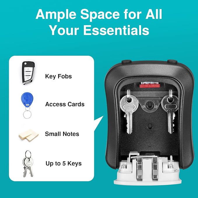 Puroma Key Lock Box Large Outdoor Code Safe Portable Safe Box Rental Home | Outside, Portable, Wall Mount, Doorknob, Resettable, Combination, Weatherproof, High-capacity, Hold 5 Keys, for Guest Realtor