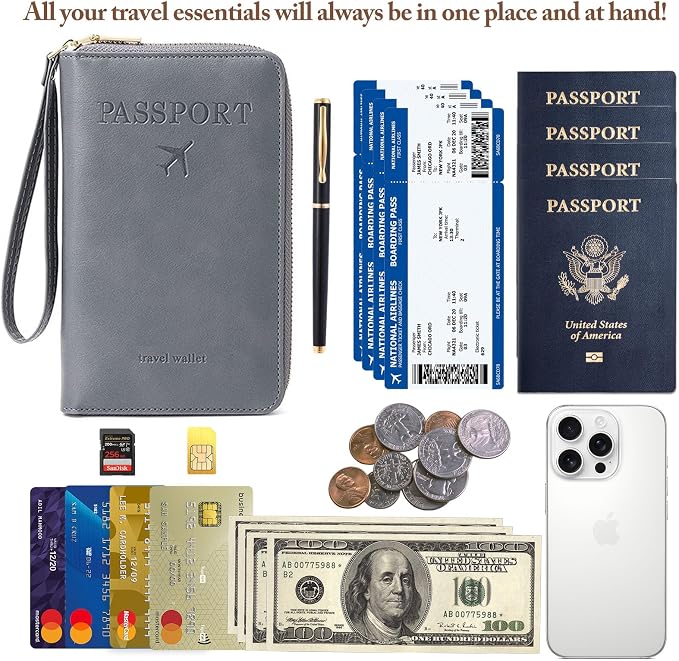 Passport Holder for Travel Women and Men RFID Blocking Passport Holder with Zipper Multi-functional Passport Wallet Passport Case Passport cover Travel Essentials