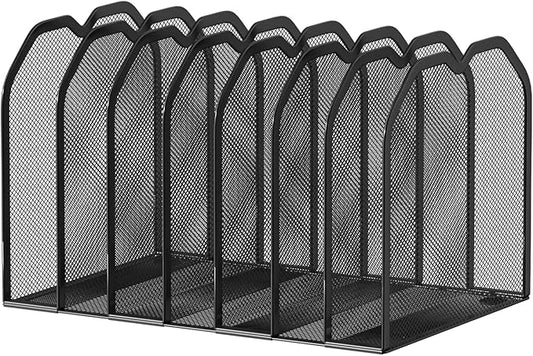 FANXIYQ Black 7-Section File Folder Organizer for Desk – Metal Vertical File Holder, Desktop File Organizer Vertical Stand, Letter/A4 Folder Rack, Upright File Sorter, Office Paper Organizer