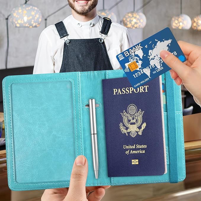 ACdream RFID BLOCKING Passport Holder Travel Wallet - Premium PU Leather Cover Passport book with Card Holder, Pen Slot, Keep Organization, and Travel Essentials for Women and Men, Blossom