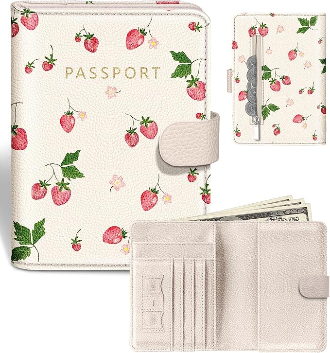 Slohif Airtag Passport Holder Cover Wallet Case for Travel Women - Leather RFID Blocking Passport Book Multiple Personalized Organizer Slim Portable Carrier Card Slots Protector Sleeve Stamp