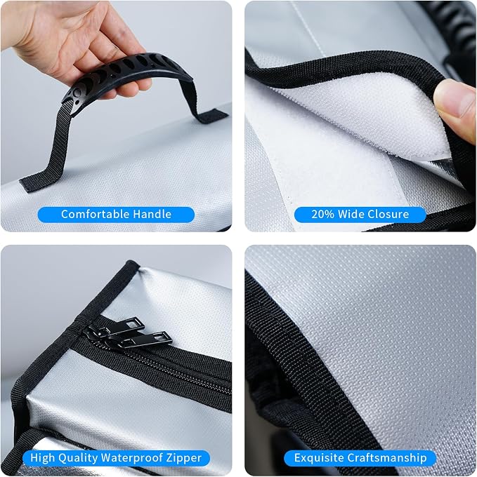 Fireproof Document Bag - Large (17" x 12" x 5.7") Fireproof Waterproof Document Bag,Legal Size Documents and Valuables, Heavy Duty Lightweight Briefcase for Home or Office(Silver）