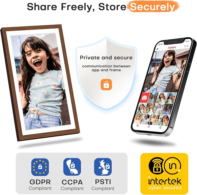 Digital Picture Frame, 15.6 Inch Frameo Digital Frame WiFi, 1920 * 1080 IPS FHD Touchscreen, 32GB, Tabletop&Wall-Mounted, Share Picture Video, Large Electric Photo Frame, Mom Gifts, Teak Woodgrain