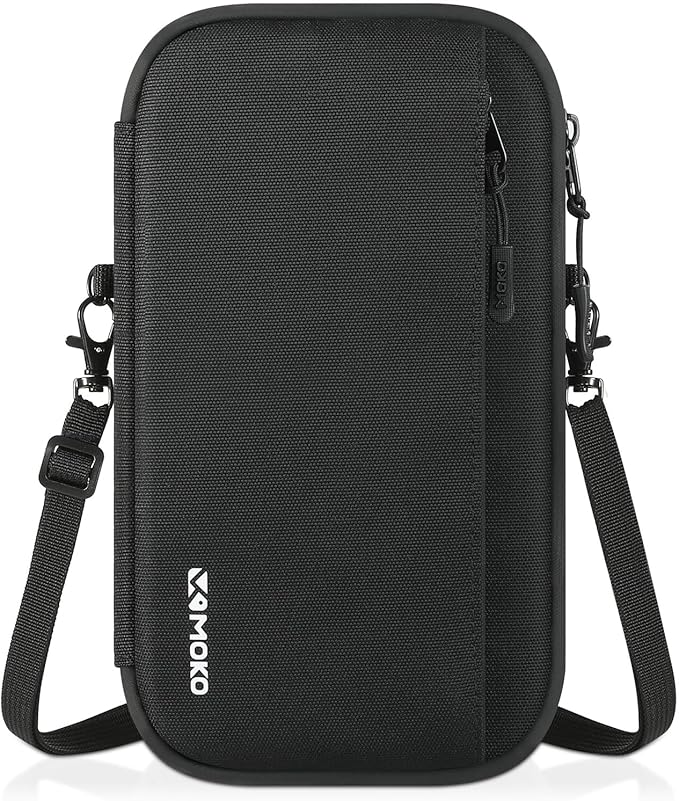 MoKo Family Passport Holder for 8, RFID Blocking Wallet with Airtag Hole | Passport Travel Wallet with Airtag Hole & Shoulder Strap, Travel Documents Organizer for Tickets, Cards, Cash, Keys, Black