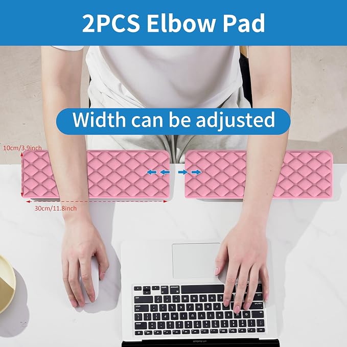 MEKASS L-Shaped Desk Elbow Pad for Desk, Memory Foam Elbow Support Padding with Non-Slip, Ergonomic Desk Edge Cushion, Wrist Comfort Support for Office Home 2 Pcs (Diamond Pink)