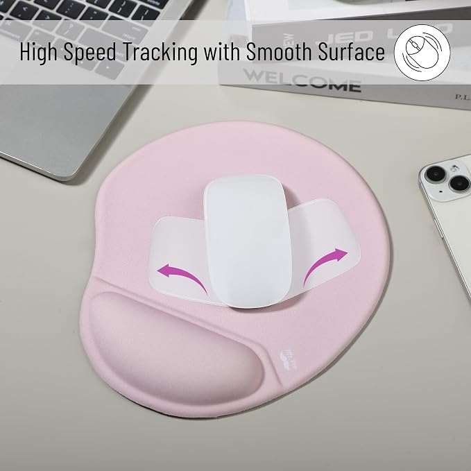 Mr. Pen- Ergonomic Mouse Pad with Wrist Rest | Blush Pink Breathable Fabric with Memory Foam Cushion, Non-Slip Rubber Base, Gel Mouse Pad with Wrist Support