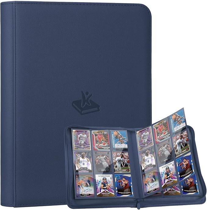 Trading Card Binder 9 Pocket, 360 Pockets Double-Sided Card Album, Premium PU Leather Zipper Card Holder for MTG, TCG, Sports & Game Cards, Must-Have for Collectors（Navy Blue）