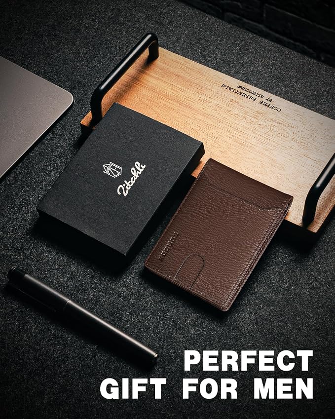 RUNBOX Wallet for Men, Slim Leather Bifold, RFID Blocking Card Holder | Minimalist Front Pocket Design, Credit Card Organizer, Holds 11 Cards, Large Capacity, Thin Profile, Birthday Gifts for Men