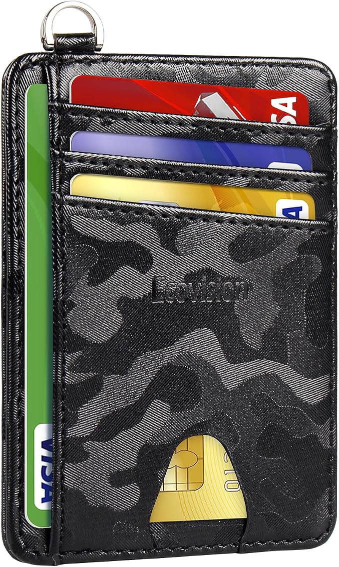 Slim Minimalist Front Pocket Wallet, RFID Blocking Credit Card Holder Wallet with Detachable D-Shackle for Men Women