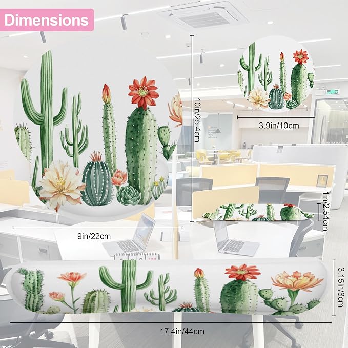 Cactus Succulent Greenery Flower Keyboard Wrist Rest Pad and Mouse Pad Wrist Support Set,3-in-1 Ergonomic Mouse Pad with Non-Slip Rubber Base for Home Office Game Computers Desk,