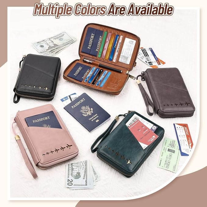 Family Passport Holder for 4 Travel RFID Blocking Passport Holder | With Clear Passport Cover, Anti-Theft, PU Material, Travel Document Organizer, Pink
