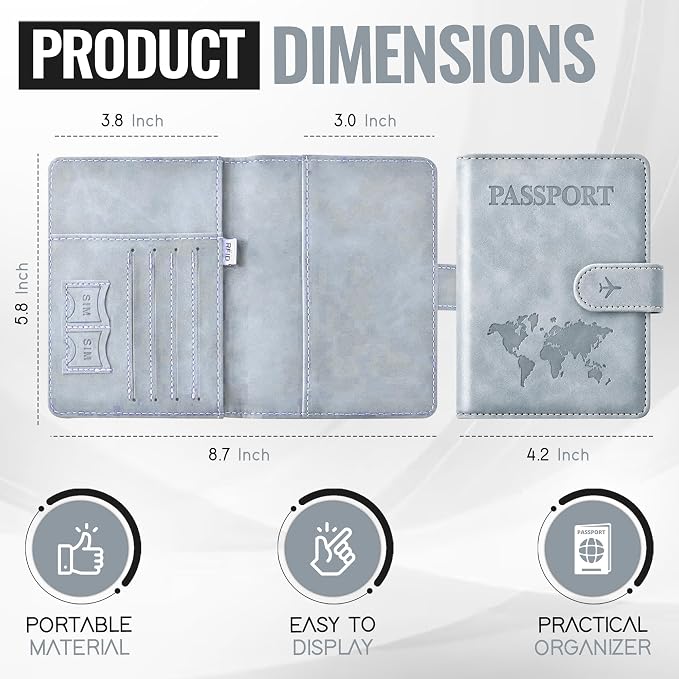 Passport Holder for Travel Essentials, Passport Wallet Cover Case for Travel Must Haves Accessories,Passport Book Holders for Women and Men BLACK (SILVER)
