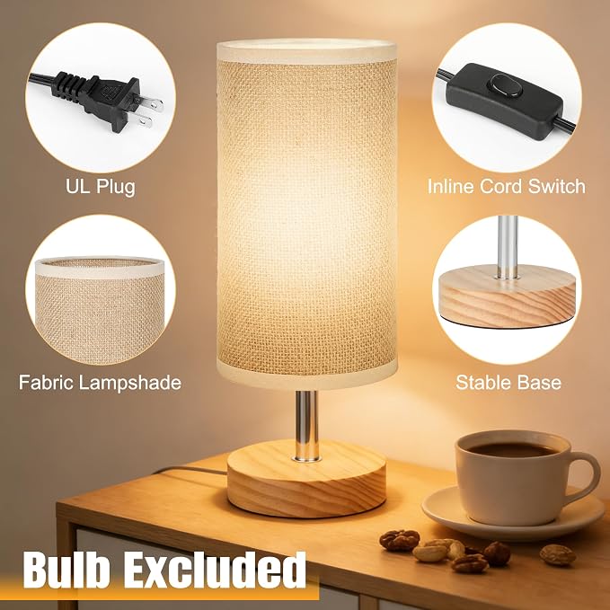 Bedside Table Lamps, Table Lamp for Bedroom, Lamps for Night Stands with Linen Lampshades, Small Table Lamp for Living Room, Office (Bulb Excluded) (Brown)
