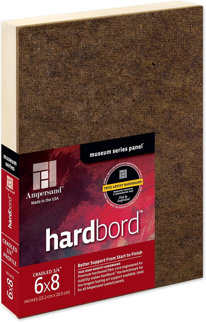 Ampersand Art Supply Hardboard Wood Painting Panel: Museum Series Hardbord, 6" x 8", 3/4 Inch Cradled Profile
