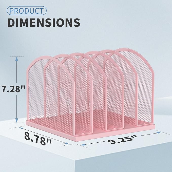 Gawerk 5-Section Vertical Desktop Organizer, 6-Section Mesh File Folder Stand Sorter for Office Home Classroom Organization