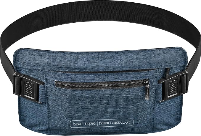 RFID Hidden Money Belt for Travel - Slim Anti Theft Pouch, Adjustable Strap | 2 RFID pockets for cash, ID, and passport, skin-friendly slim belt design moisture-wicking fit hidden under clothes