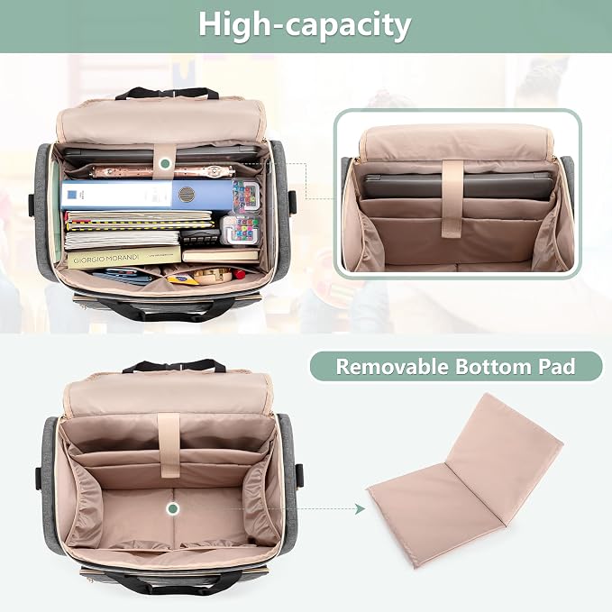 LUXJA Rolling Teacher Bag with Wheels and 15.6" Laptop Compartment, Gray | Rolling Briefcase for Women, Teacher Tote Bag for Office Work with Detachable Dolly and Shoulder Strap, Ample Storage Pockets