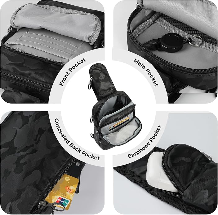 Sling Bag, Crossbody Bag with Zipper Lock, RFID Blocking & Water Resistant for Men and Women