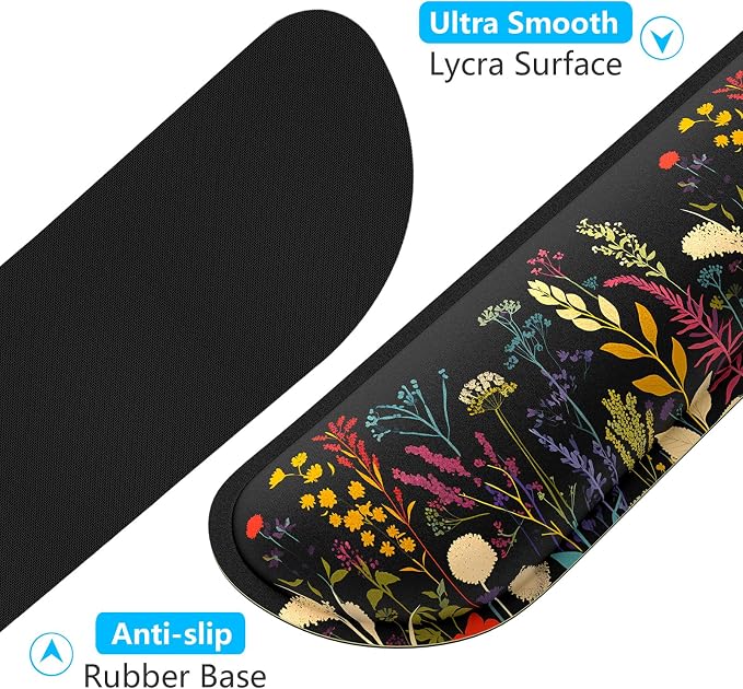 Dapesuom Enlarge Keyboard Wrist Rest, Memory Foam Wrist Cushion for Desk Mats Support, Typing Pain Relief Keyboard Mouse Pad Rests Set with Non-Slip Base for Gaming Laptop Computer, Floral Cartoon