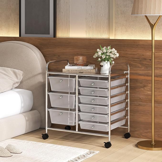9 Drawer Rolling Storage Cart, Rolling Cart with Drawers for Classroom, Art Supply Craft Organizer on Wheel with Metal Frame & Handles for Home Office School