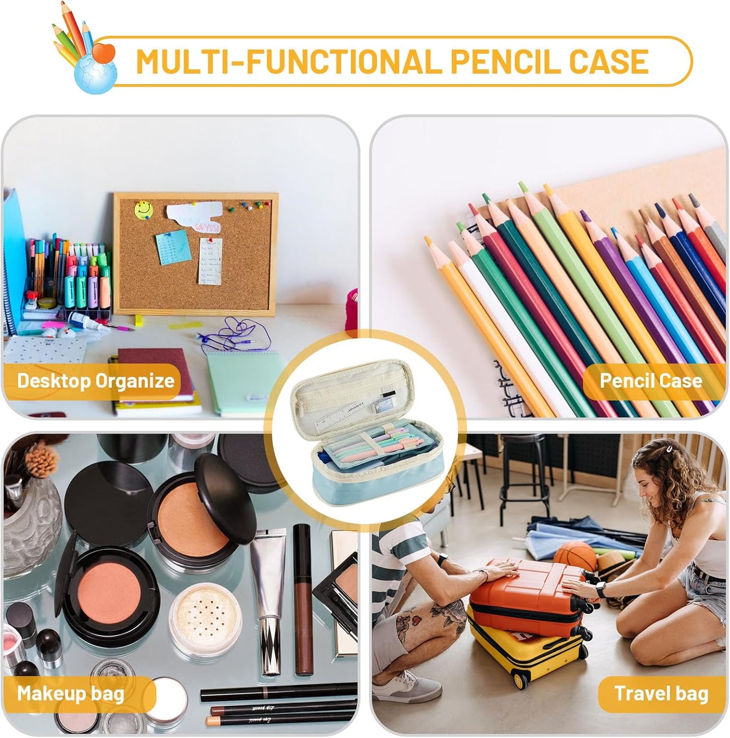 Sonuimy Large Capacity Pencil Case Pouch, Cute Aesthetic Big Capacity Zipper Pencil Cases Pen Portable Office Stationery Makeup Bag, Desk Organizer for College Adults Women Men- Purple